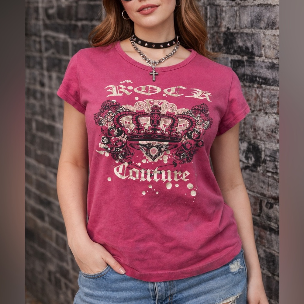 Y2K 725 Originals “Rock Couture” Pink Graphic Tee Vintage 2000s Rock Band Size M